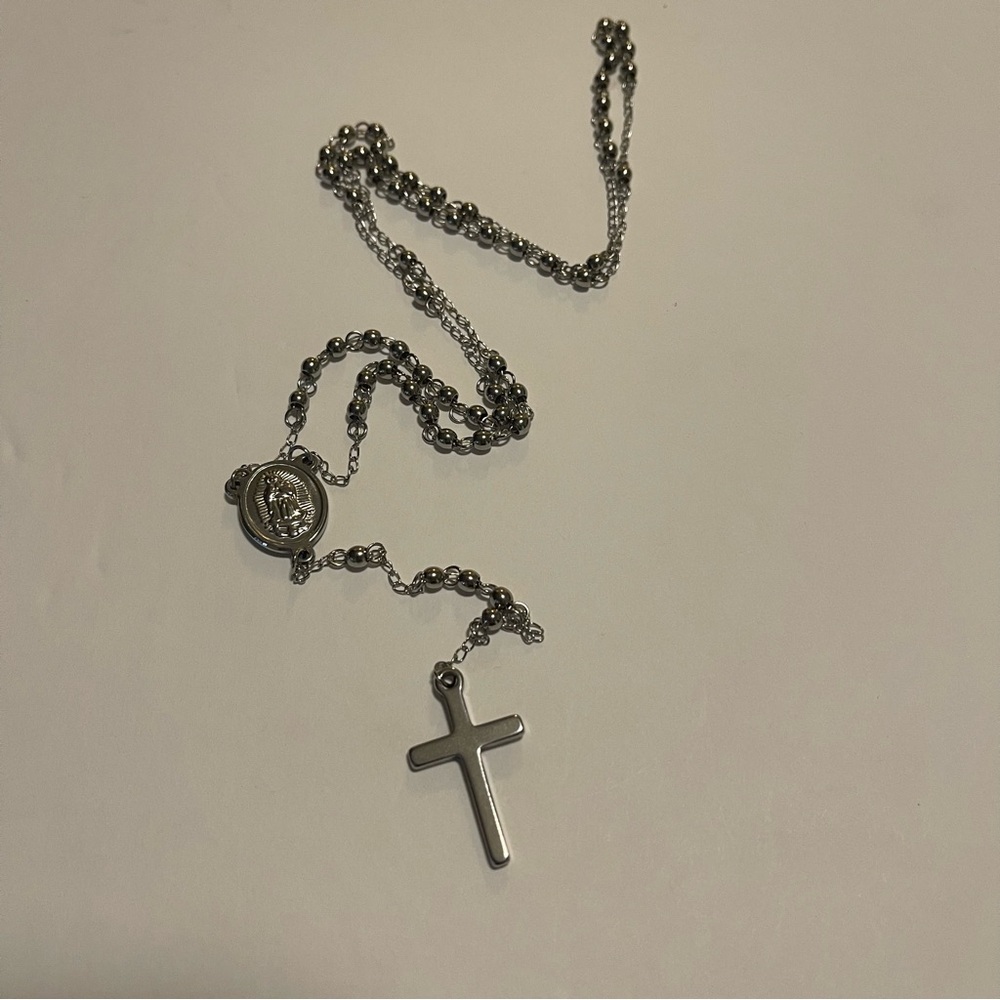 Rosary Stainless Steel Beads Chain Pendant Necklace NWT - Picture 6 of 11